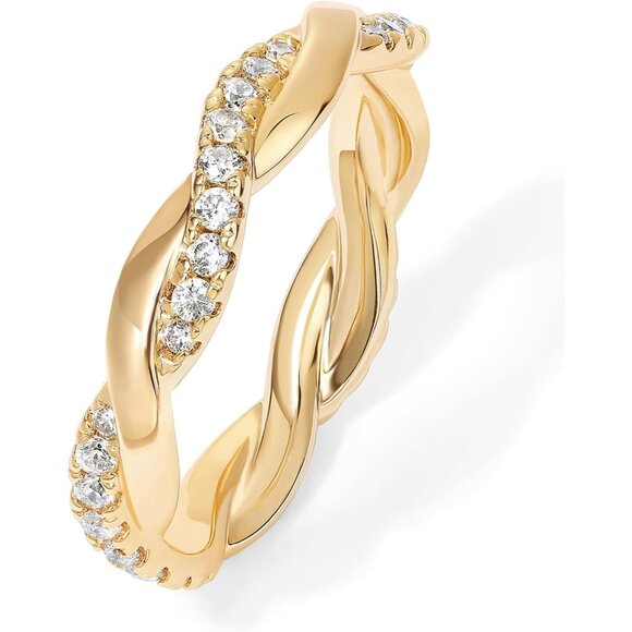 Women's 14K Gold Plated Cubic Zirconia Twisted Rope Eternity Band - Picture 1 of 6